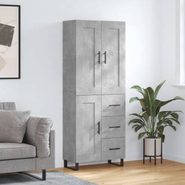 Highboard Concrete Grey 69.5x34x180 cm Engineered Wood