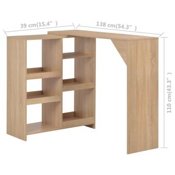 Bar Table with Moveable Shelf Oak 138x39x110 cm