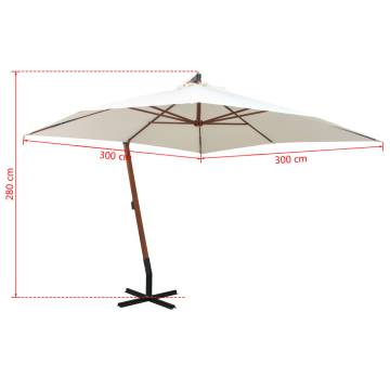 Hanging Parasol 300x300 cm Wooden Pole White