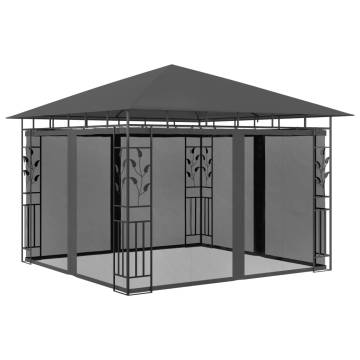 Gazebo with Mosquito Net&LED String Lights 3x3x2.73m Anthracite