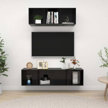 2 Piece TV Cabinet Set High Gloss Black Engineered Wood