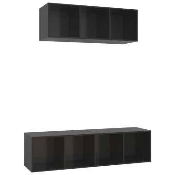 2 Piece TV Cabinet Set High Gloss Black Engineered Wood