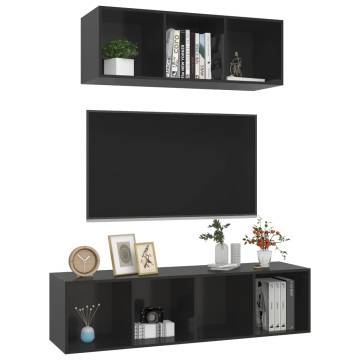 2 Piece TV Cabinet Set High Gloss Black Engineered Wood