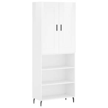 Highboard High Gloss White 69.5x34x180 cm Engineered Wood