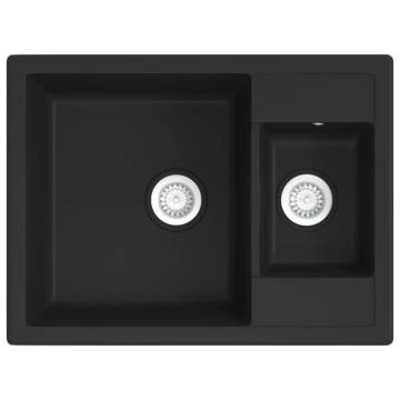 Kitchen Sink with Overflow Hole Double Basins Black Granite