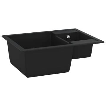 Kitchen Sink with Overflow Hole Double Basins Black Granite