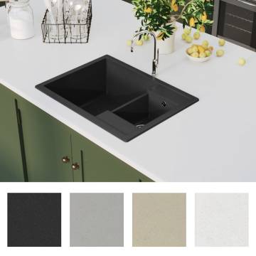 Kitchen Sink with Overflow Hole Double Basins Black Granite