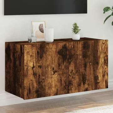 TV Wall Cabinet with LED Lights Smoked Oak 80x35x41 cm