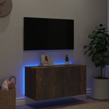 TV Wall Cabinet with LED Lights Smoked Oak 80x35x41 cm