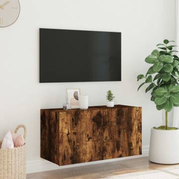 TV Wall Cabinet with LED Lights Smoked Oak 80x35x41 cm