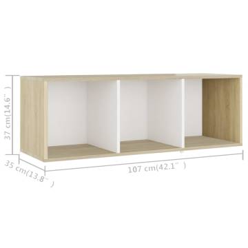 TV Cabinet White and Sonoma Oak 107x35x37 cm Engineered Wood