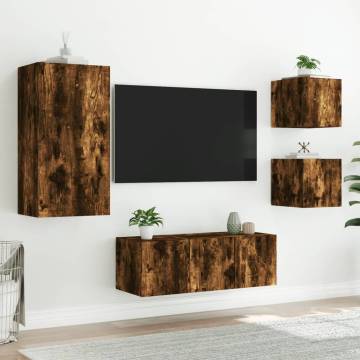 5 Piece TV Wall Units with LED Smoked Oak Engineered Wood