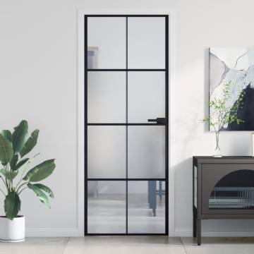 Interior Door Slim Black 76x201.5 cm Tempered Glass and Aluminium