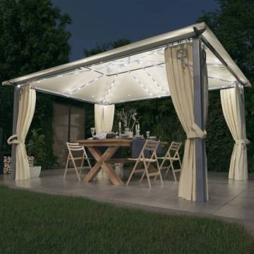 Gazebo with Curtain&LED String Lights 4x3 m Cream Aluminium