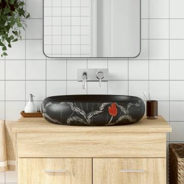 Countertop Basin Black Oval 59x40x15 cm Ceramic