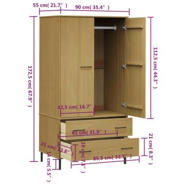 Wardrobe with Metal Legs Brown 90x55x172.5 cm Solid Wood OSLO