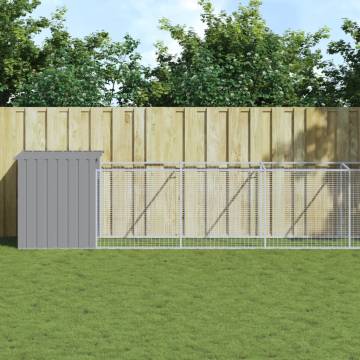 Light Grey Dog House with Run - Durable Galvanised Steel