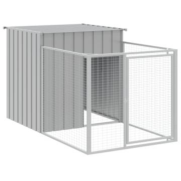 Light Grey Dog House with Run - Durable Galvanised Steel