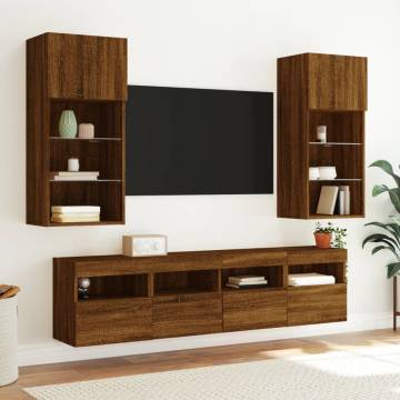 TV Wall Cabinets with LED Lights 2 pcs Brown Oak 40x30x40 cm