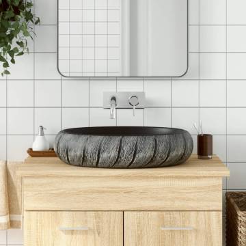 Countertop Basin Black and Grey Oval 59x40x15 cm Ceramic