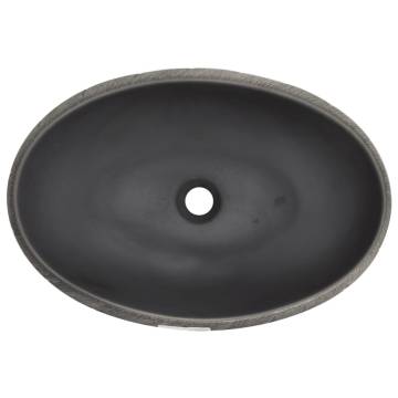 Countertop Basin Black and Grey Oval 59x40x15 cm Ceramic