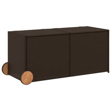 Garden Storage Box with Wheels Brown 283L Poly Rattan