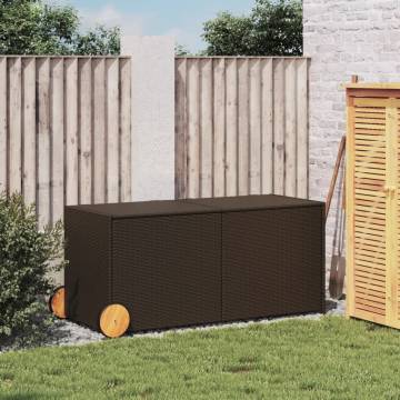 Garden Storage Box with Wheels Brown 283L Poly Rattan