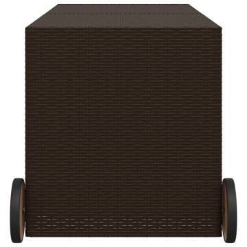 Garden Storage Box with Wheels Brown 283L Poly Rattan