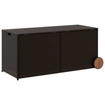 Garden Storage Box with Wheels Brown 283L Poly Rattan