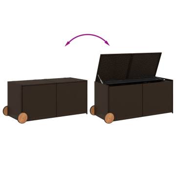 Garden Storage Box with Wheels Brown 283L Poly Rattan