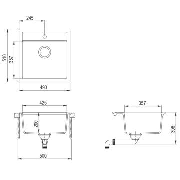 Granite Kitchen Sink Single Basin Black