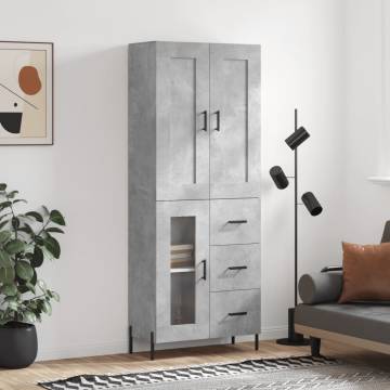 Highboard Concrete Grey 69.5x34x180 cm Engineered Wood