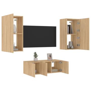 4 Piece TV Wall Units with LED Sonoma Oak Engineered Wood