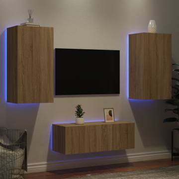 4 Piece TV Wall Units with LED Sonoma Oak Engineered Wood