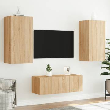 4 Piece TV Wall Units with LED Sonoma Oak Engineered Wood