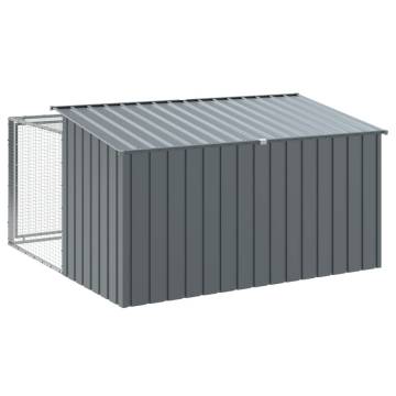 Dog House with Run Anthracite - Durable Steel 197x194x110 cm