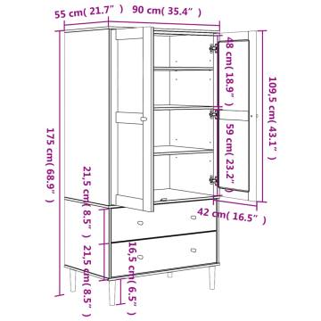 Wardrobe SENJA Rattan Look Brown 90x55x175 cm Solid Wood Pine