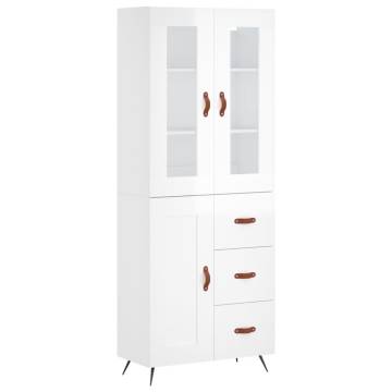 Highboard High Gloss White 69.5x34x180 cm Engineered Wood