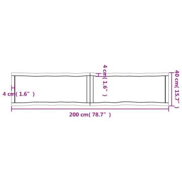 Table Top 200x40x(2-4) cm Untreated Solid Wood Live Edge