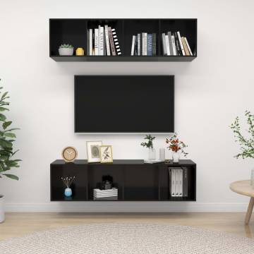 Wall-mounted TV Cabinets 2 pcs High Gloss Black Engineered Wood