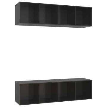 Wall-mounted TV Cabinets 2 pcs High Gloss Black Engineered Wood