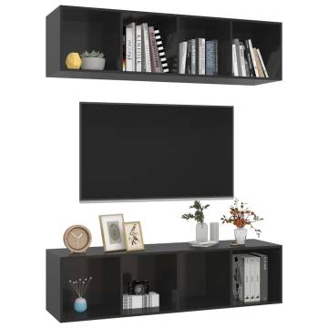 Wall-mounted TV Cabinets 2 pcs High Gloss Black Engineered Wood