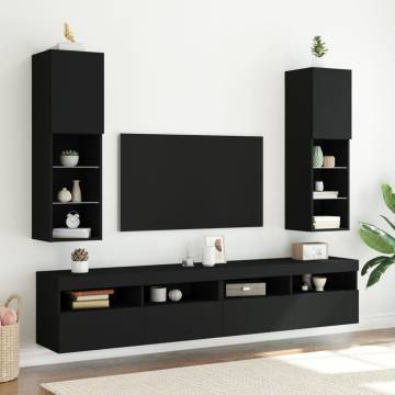 TV Cabinets with LED Lights 2 pcs Black 30.5x30x102 cm