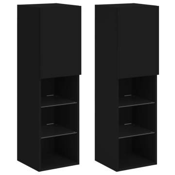 TV Cabinets with LED Lights 2 pcs Black 30.5x30x102 cm