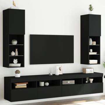 TV Cabinets with LED Lights 2 pcs Black 30.5x30x102 cm