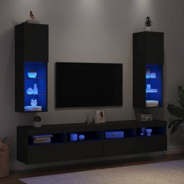 TV Cabinets with LED Lights 2 pcs Black 30.5x30x102 cm