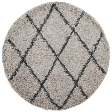 Shaggy Rug High Pile Modern Beige and Anthracite Ø 80 cm