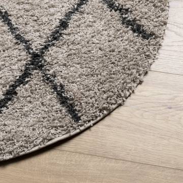 Shaggy Rug High Pile Modern Beige and Anthracite Ø 80 cm