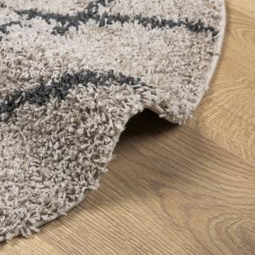 Shaggy Rug High Pile Modern Beige and Anthracite Ø 80 cm