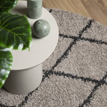 Shaggy Rug High Pile Modern Beige and Anthracite Ø 80 cm